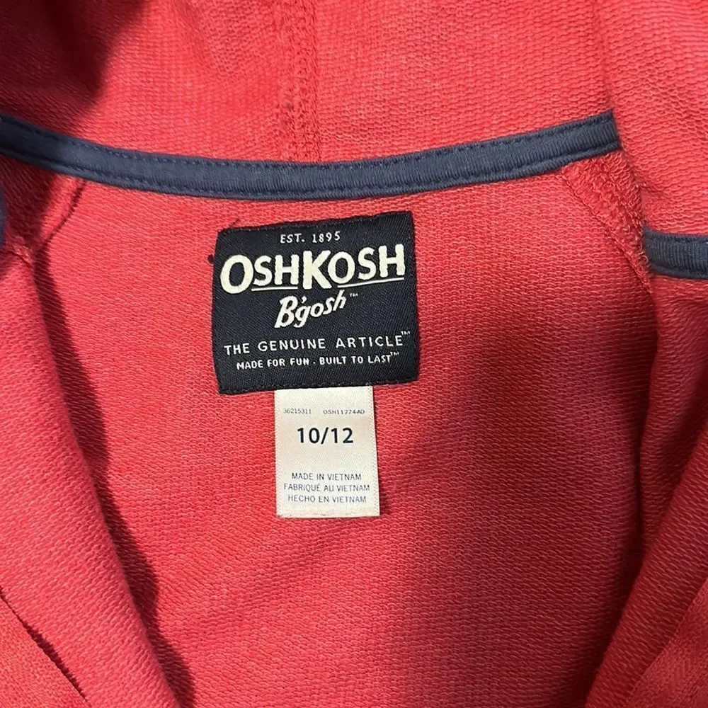 Osh Kosh Boys Red Full Zip Hoodie Size 10/12